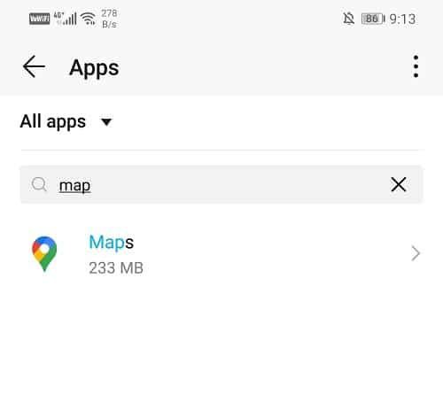 Abra o App Manager e localize o Google Maps