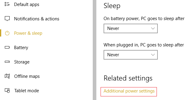 u Power & sleep kliknite Dodatne postavke napajanja