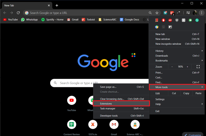 [その他のツール]サブメニューから、[拡張機能]、[拡張機能]の順にクリックします。 Chromeのプライベートエラーではない接続を修正する