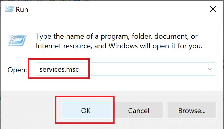 ファイルされたテキストにservices.mscと入力し、[OK]をクリックします