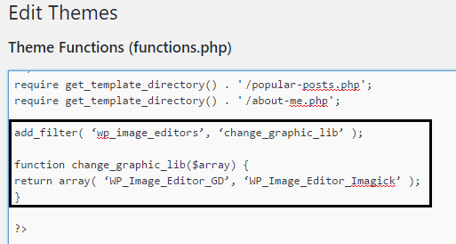 Edição de arquivo de funções de tema para tornar o editor gd como padrão
