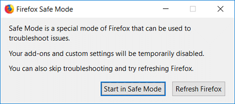 Clique em Iniciar no modo de segurança quando o Firefox reiniciar