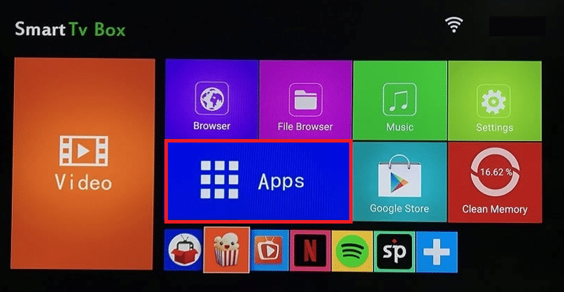 完了したら、Android Boxのホーム画面に移動し、[アプリ]を選択します。スマートテレビにKodiをインストールする方法