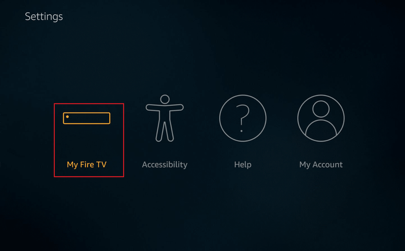 次に、FireTVまたはFireTV Stickのホームページで、[設定]タブに移動し、[MyFireTV]をクリックします。
