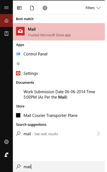 Typ Mail yn Windows Search en selektearje dan Mail - Trusted Microsoft Store-app