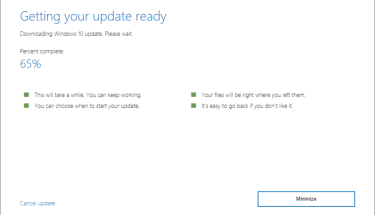 Assistant de mise à jour de Windows 10 téléchargeant les mises à jour