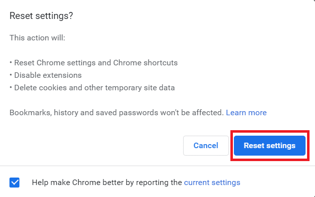 Zresetuj ustawienia Google Chrome. Crunchyroll nie działa w Chrome