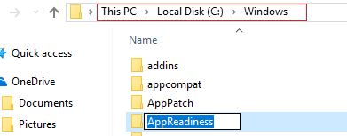 crie uma pasta AppReadiness no Windows / Corrija o erro de armazenamento do Windows 10 0x80073cf9