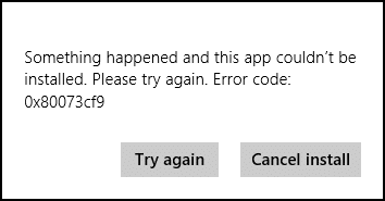 Los Windows 10 Store Fout 0x80073cf9 op