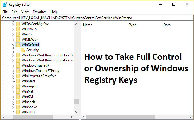 Come assumere il controllo completo o la proprietà delle chiavi di registro di Windows