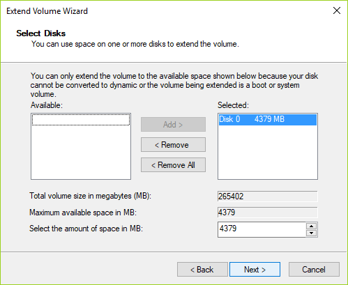 Odaberite količinu prostora u MB koju želite koristiti sa nedodijeljene particije kako biste proširili particiju diska C | Kako proširiti particiju sistemskog diska (C:) u Windows 10