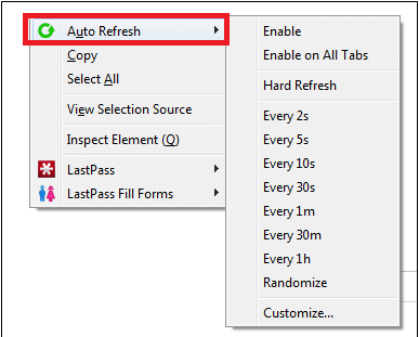 Clique com o botão direito do mouse e, no menu Atualização automática, selecione o período de tempo desejado para a atualização automática