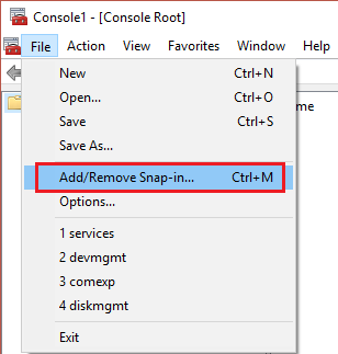 adicionar ou remover snap-in MMC