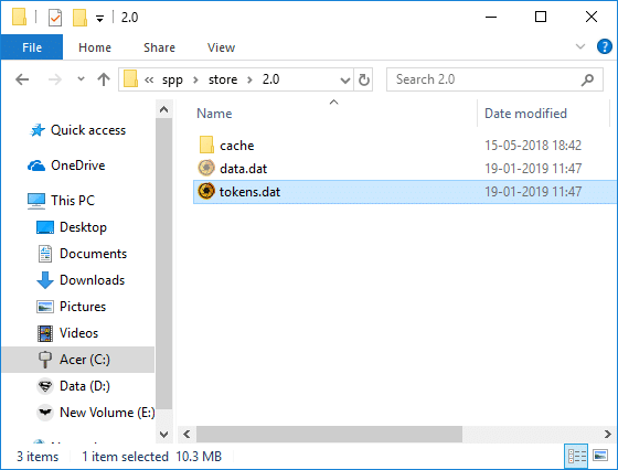 Datoteka aktivacijskih tokena za Windows 10 se uglavnom nalazi na C:WindowsSystem32SPPStore2.0