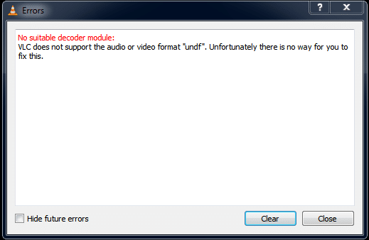 VLC ondersteun nie UNDF-formaat nie