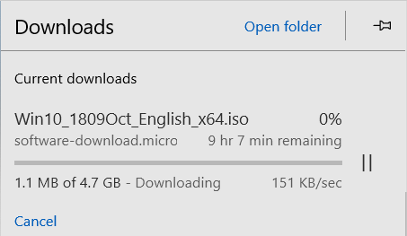 Windows 10 ISO begint met downloaden.