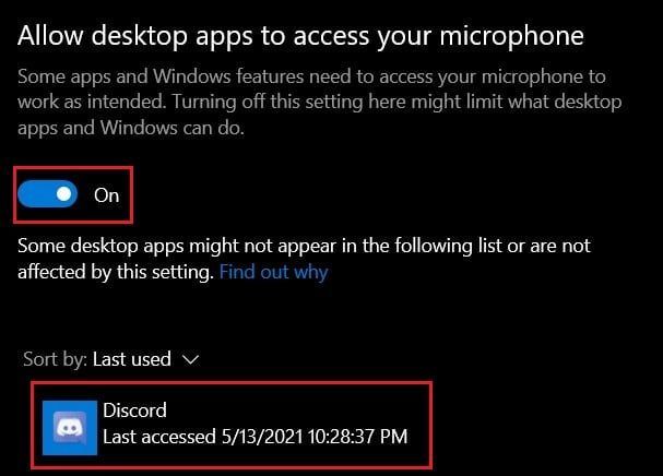 デスクトップアプリにマイクの使用を許可するで、Discordがリストされていることを確認します| Discord画面共有オーディオが機能しない問題を修正