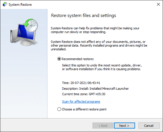 الآن ، ستظهر نافذة استعادة النظام على الشاشة. هنا ، انقر فوق التالي. كيفية إصلاح شاشة الموت البيضاء للكمبيوتر المحمول على نظام Windows