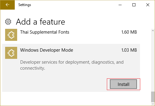 fare clic su Installa in modalità sviluppatore di Windows