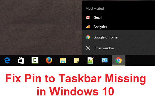 Maak speld aan taakbalk ontbreek reg in Windows 10
