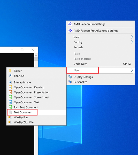 Kliknite desnim tasterom miša na radnu površinu i izaberite Novo | Popravite Windows 10 aplikacije koje ne rade