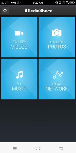 Na página inicial do aplicativo iMediaShare, toque em GALERIA DE VÍDEOS | Como transmitir para o Xbox One do seu telefone Android