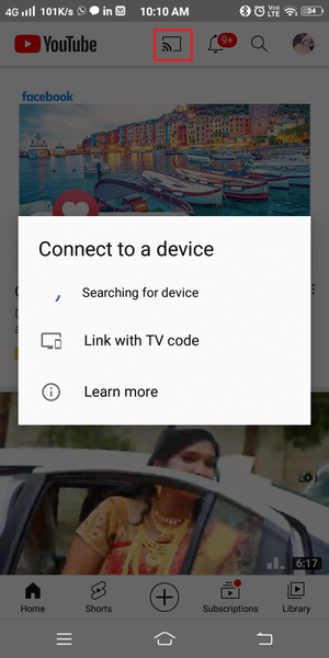 Agora, inicie o YouTube e toque na opção Transmitir | Como transmitir para o Xbox One do seu telefone Android