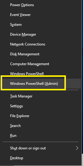 Windows + Xを押して、コマンドプロンプトまたはPowerShellオプションを選択します