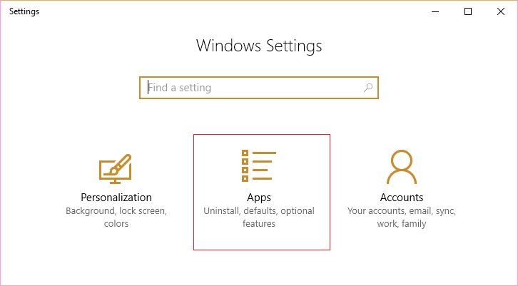 Windows設定を開き、[アプリ]をクリックします
