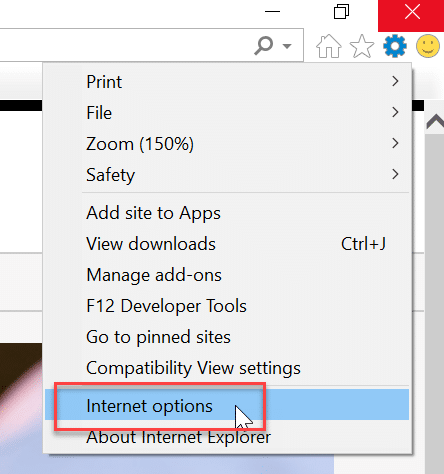 Iz Internet Explorera odaberite Postavke, a zatim kliknite na Internet opcije