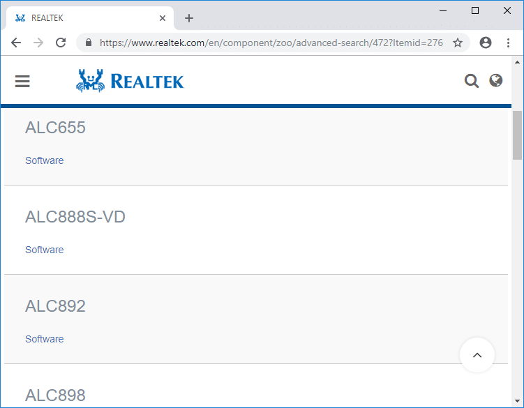 Abra seu navegador favorito e navegue até a página de download do driver Realtek