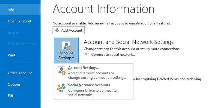 V časti Informácie v programe Outlook kliknite na položku Nastavenia účtu
