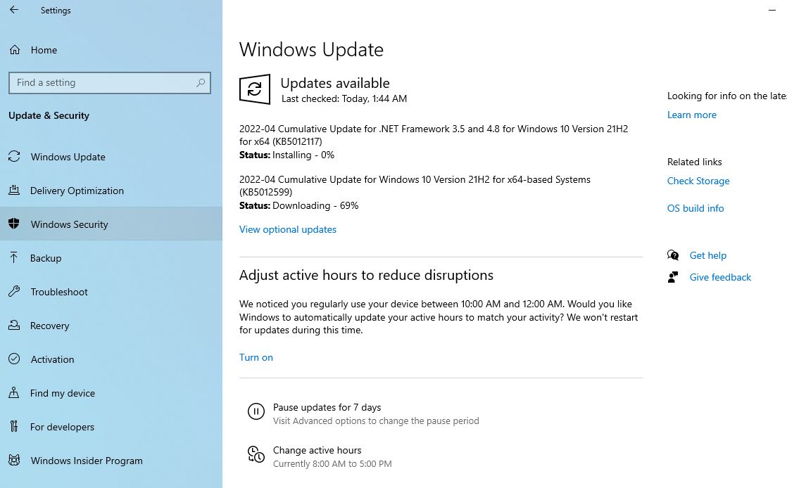 atualização do windows 10 KB5012599